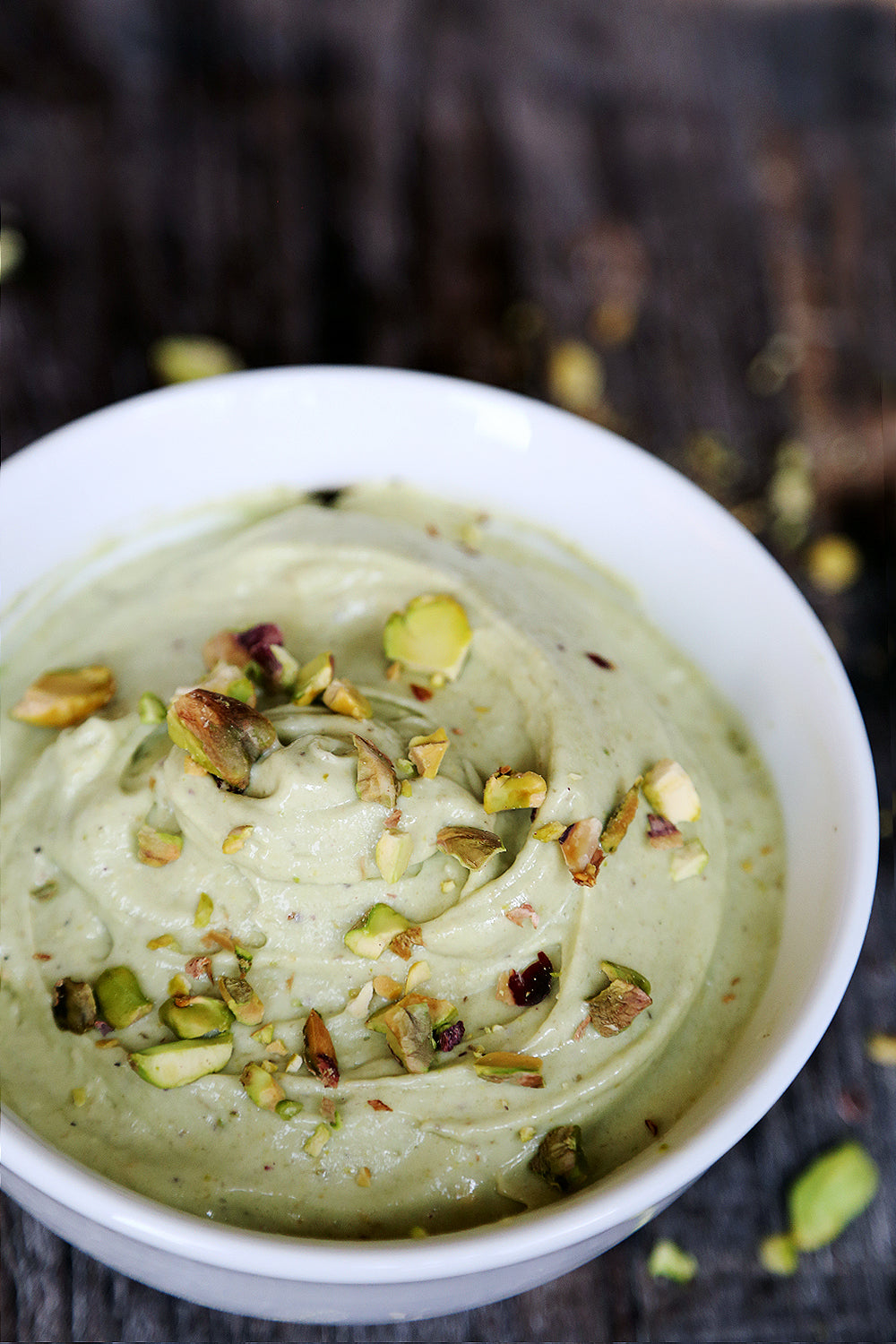 Vegan Avocado and Banana Soft Serve Ice Cream with Pistachios