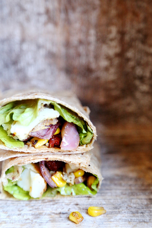Potato, Corn and Onion Tortilla Wraps with Sundried Tomatoes
