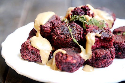 Vegan Beet Balls and Oyster Mushroom Gravy