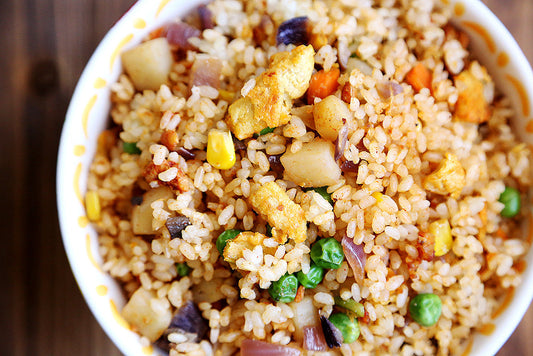 Vegan Fried Rice with Mock Meat and Egg
